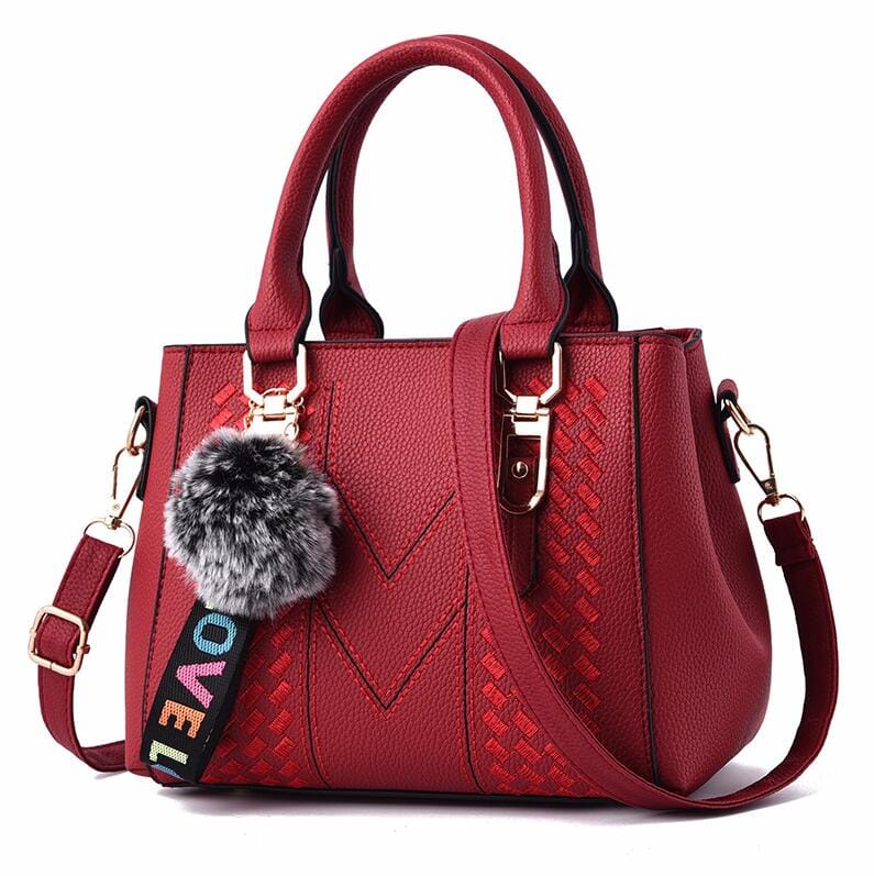 Bolsa Feminina de Couro Legítimo Transversal com Alça Ajustável - Cherry